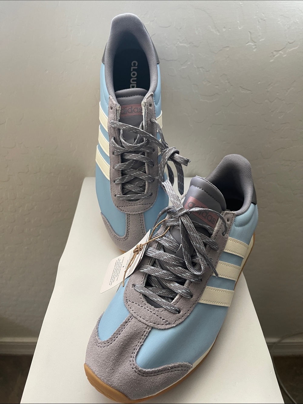 adidas Women's Sky Blue and Gray Retro Runner with Cream Stripes